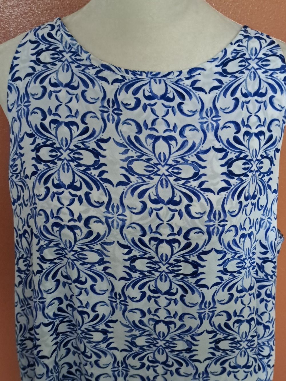 Zac & Rachel White Tank with Blue Ornamental Tile Print